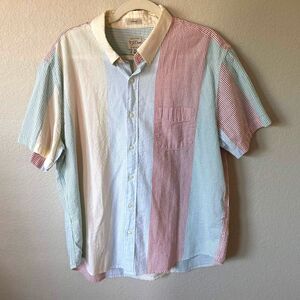 NWT J.Crew Men Classic Fit Seersucker Button Down Shirt L Colorblock Coastal